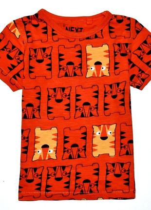 Next оранжевая футболка в принт тигры. 18-24 мес