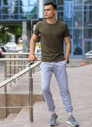Чоловічий комплект - сірі спортивні штани хакі футболка (весна/літо/осінь)
