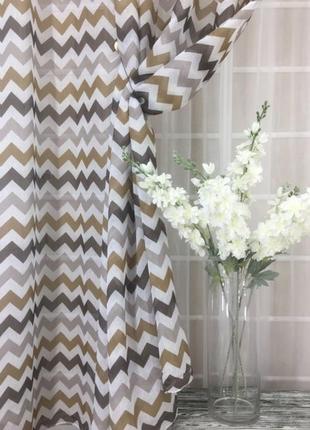 Тюль кристалон бело-коричневого цвета с рисунком