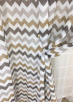 Тюль кристалон бело-коричневого цвета с рисунком