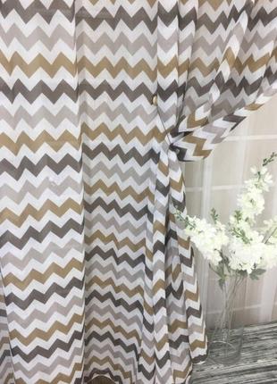 Тюль кристалон бело-коричневого цвета с рисунком