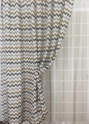 Тюль кристалон бело-коричневого цвета с рисунком