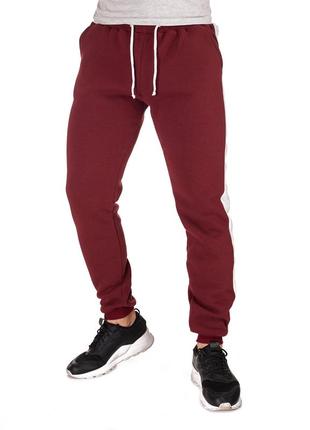 Бордові чоловічі теплі спортивні штани з лампасами на флісі, спортивні штани зимові трехнитка2 фото