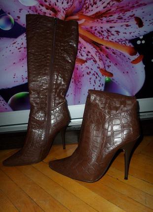 Розкішні чобітки коричневого кольору з принтом під крокодила по супер ціні!