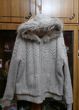 Теплая вязанная курточка 17% шерсть большого размера
