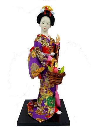 Китайська лялька нинге "китаянка в кімоно з кошиком" 30 см різнобарвна (c3790)