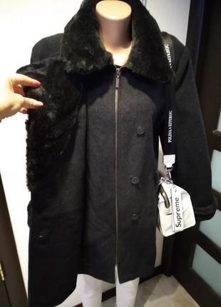 Натуральная шерсть тёплое пальто с мехом6 фото