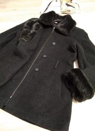Натуральная шерсть тёплое пальто с мехом4 фото