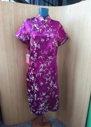 Платье туника в азиатском / восточном этно стиле воротник стоечка