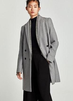Шерстяное двубортное пальто zara