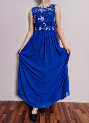 Випускне плаття в підлогу синього кольору