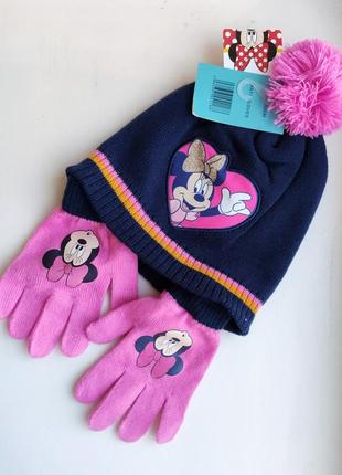Шапка з рукавичками на дівчинку в'язані з міні маус дісней