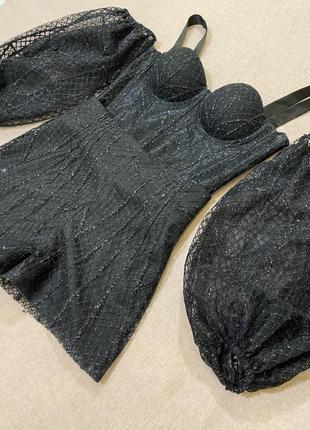 Нарядный чёрный утягивающий корсет с глиттером5 фото