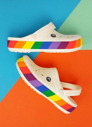 Женские кроксы сабо crocband rainbow block clog white/multi белые