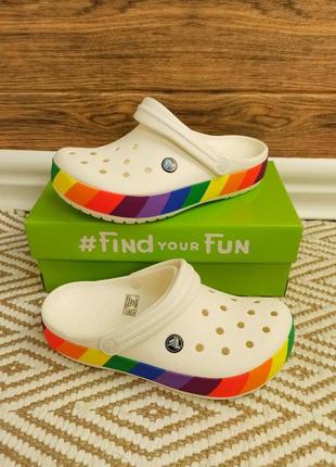 Женские кроксы сабо crocband rainbow block clog white/multi белые2 фото