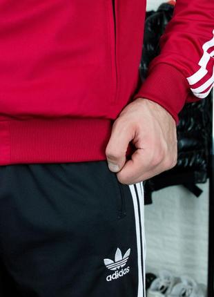Чоловічий спортивний костюм червоний з чорним без капюшона7 фото