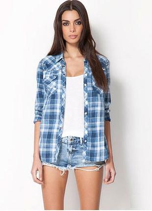 Синя картата сорочка bershka