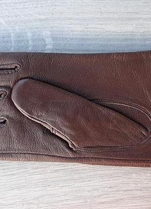 Женские демисезонные кожаные перчатки paizong (коричневые)2 фото