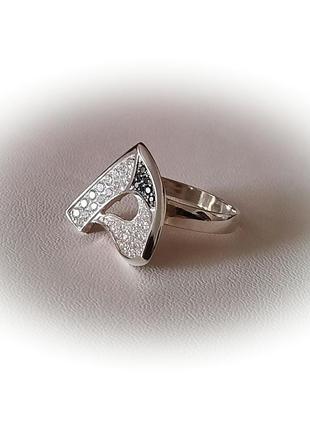 🫧 18 размер кольцо серебро фианит волна белый чёрный5 фото