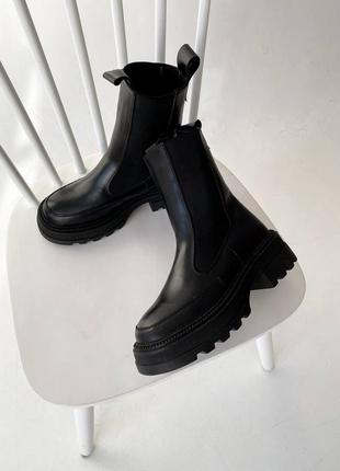 Жіночі демісезонні трендові чобітки челсі черевики з натуральної шкіри весна осінь жіночі стильні чорні ботінки із натуральної шкіри9 фото