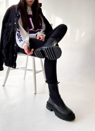 Жіночі демісезонні трендові чобітки челсі черевики з натуральної шкіри весна осінь жіночі стильні чорні ботінки із натуральної шкіри4 фото