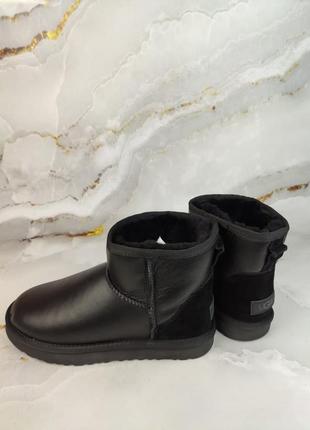 Угги женские кожаные низкие черные ugg australia classic mini 5854 w9 фото