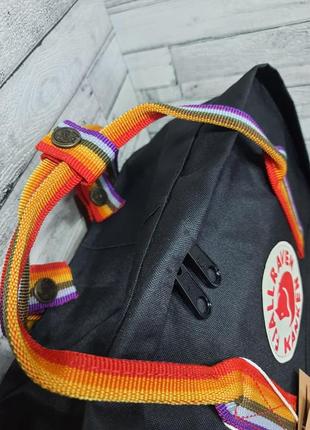 Рюкзак канкен черный с радужными ручками 16 л, fjallraven kanken black rainbow, радужные, цветные, школьный, шкільний портфель2 фото