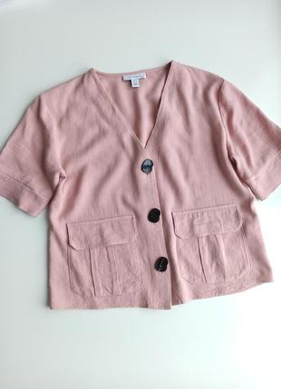 Красивая блуза с содержанием льна свободного силуэта с накладными карманами1 фото