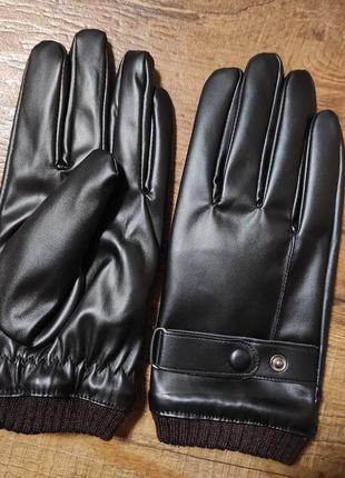 Рукавички подвійні на підкладці чоловічі з екошкіри теплі вітрозахисні рукавиці для водіння для роботи з сенсорним екраном, чорні, на осінь/зиму7 фото