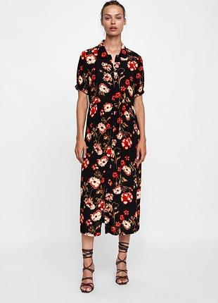 Стильна сукня-міді zara з квітковим принтом