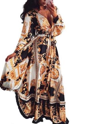 Шикарное стильное макси платье с богатым принтом барокко!!