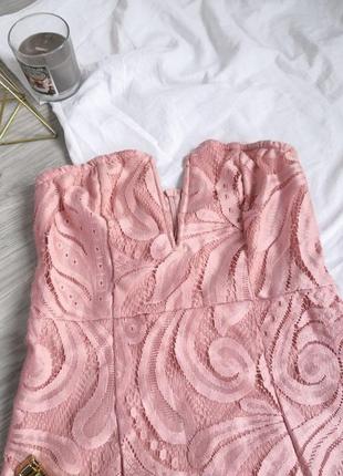 Шикарное розовое платье миди бюстье с кружевом.6 фото