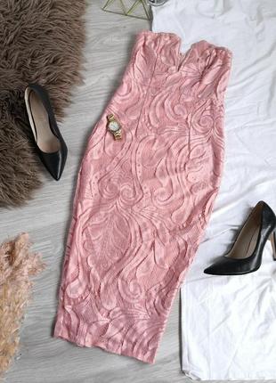 Шикарное розовое платье миди бюстье с кружевом.4 фото