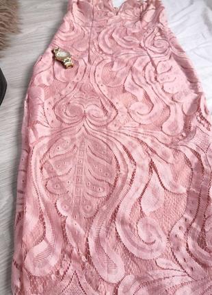 Шикарное розовое платье миди бюстье с кружевом.3 фото