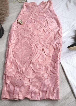 Шикарное розовое платье миди бюстье с кружевом.8 фото