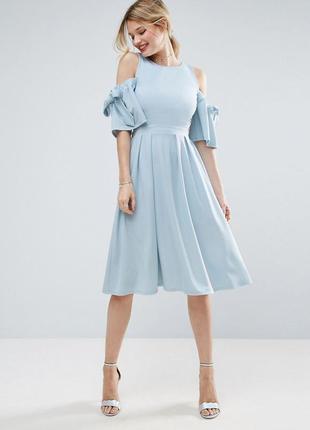 Платье asos, платье миди, платье с открытой спиной, голубое платье, воздушное платье asos