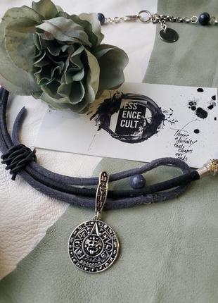 Шкіряне намисто срібло дракон сапфір іспанія шкіра essence cult валентина