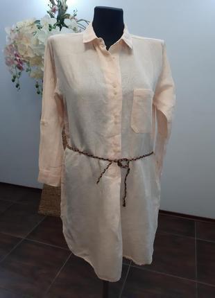 Рубашка-платье с поясом в этно стиле лен zara4 фото