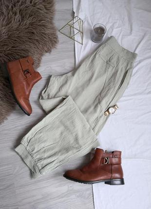 Шикарные натуральные легкие брюки цвета шалфея10 фото