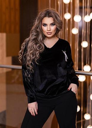 Кофта
ткань велюр
вставка из гепюра на рукавах
укрошение в комплекте❗️