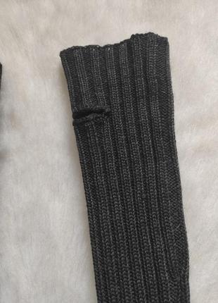 Чорні натуральні шкіряні рукавиці рукавиці з трикотажним верхи довгі жіночі7 фото