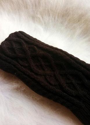 Черные натуральные кожаные перчатки вязаные высокие по локоть короткие рукавицы8 фото