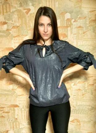 Блуза трапеция каттон цвет-темно-синий/серебро 48/50р2 фото