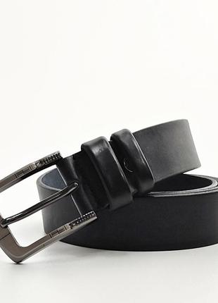 Черный брючный кожаный ремень 3,5 см с классической пряжкой с лазерным гравированием4 фото