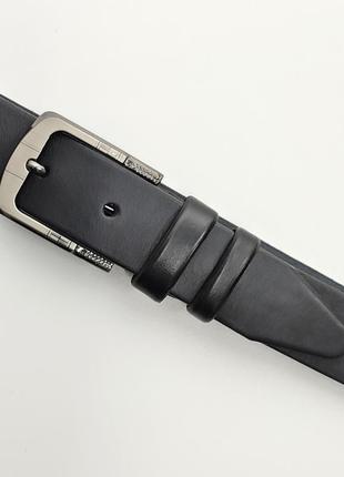Черный брючный кожаный ремень 3,5 см с классической пряжкой с лазерным гравированием2 фото