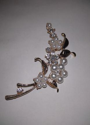Брошка перли, квіти, гілочка