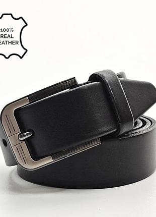 Брючний шкіряний ремінь чорний 3,5 см з пряжкою з лазерним гравіюванням
