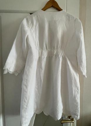 Белоснежный льняной кардиган платье туника размер м.2 фото