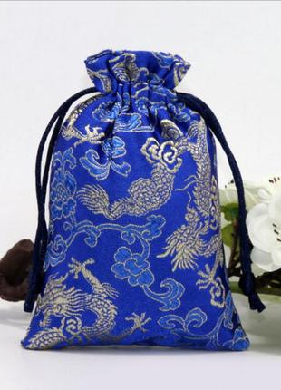 Мешочек сатиновый с орнаментом синие драконы + подарок