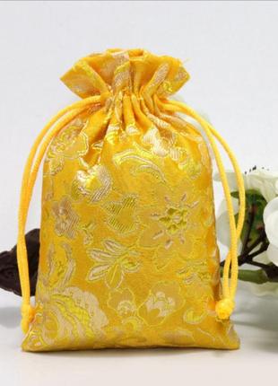 Мішечок сатиновий з орнаментом жовті квіти + подарунок1 фото